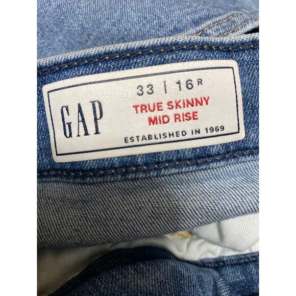 Gap True Skinny Mid Rise Women's Blue Distressed Ankle Denim Jeans Size 33 - Picture 4 of 4